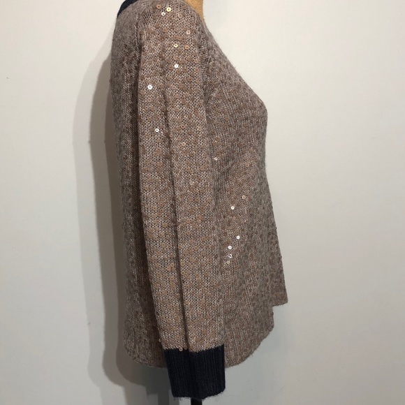 J. Crew Wool Blend Sequin Gray & Navy Sweater LG - Picture 2 of 10